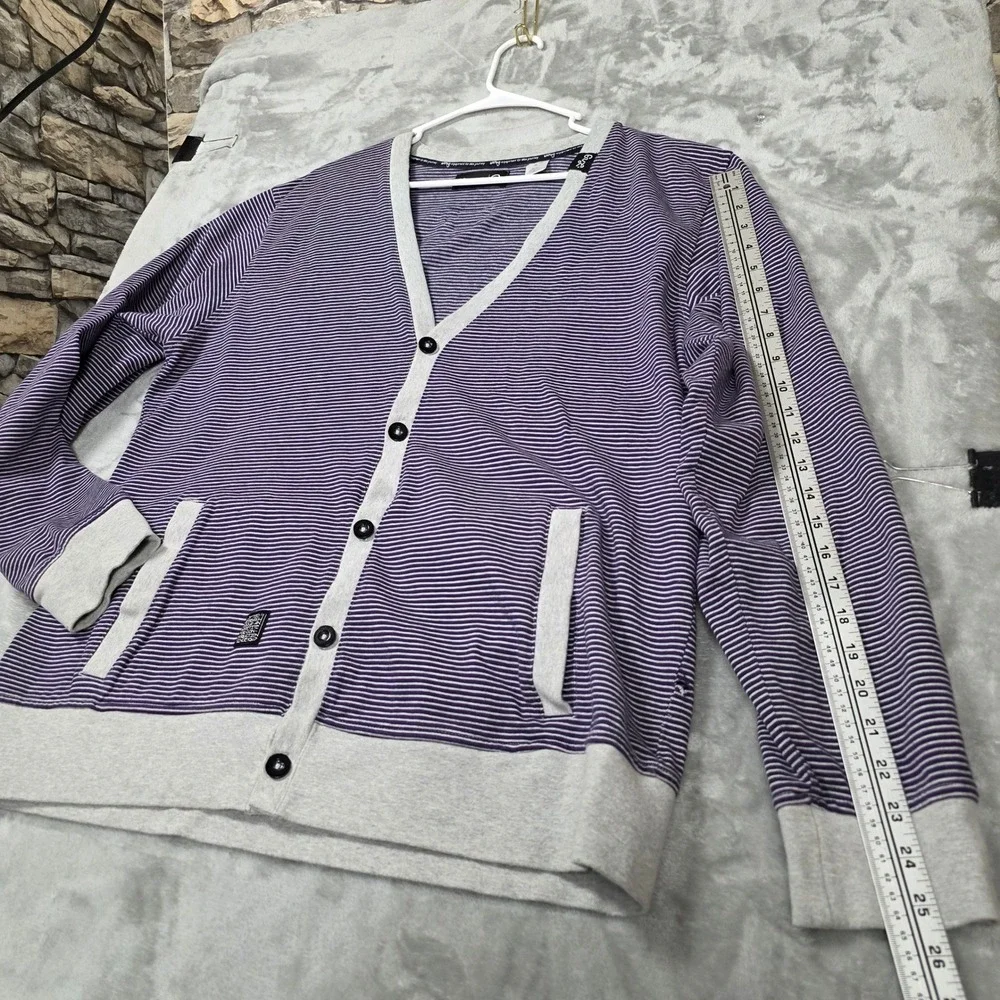 LRG‎ Lifted Research Group Striped V-Neck Cardigan 2XL Purple Gray 100% Cotton